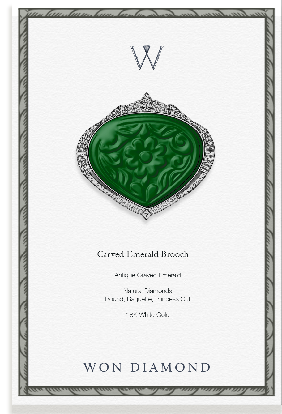 Carved Emerald Brooch
