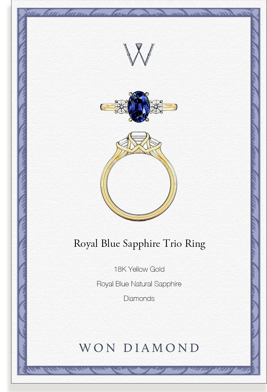 Royal Blue Sapphire Trio Ring