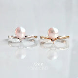 Akoya Pearl Chevron Ring with Diamond